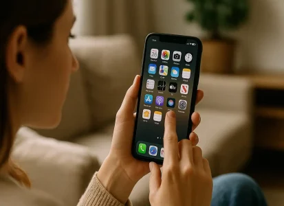 A young woman scrolls through her cluttered home screen, trying to decide which app is actually worth keeping.