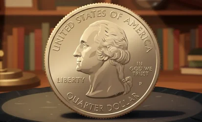 close-up details of the Washington coin