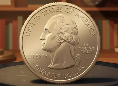 close-up details of the Washington coin
