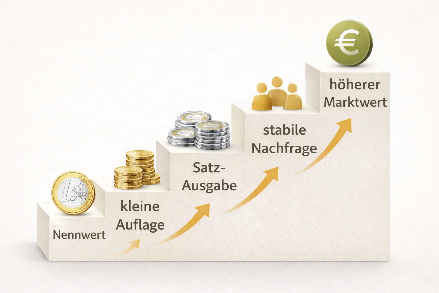 Wert-Stufen-Infografik zur 1-Euro-Münze.